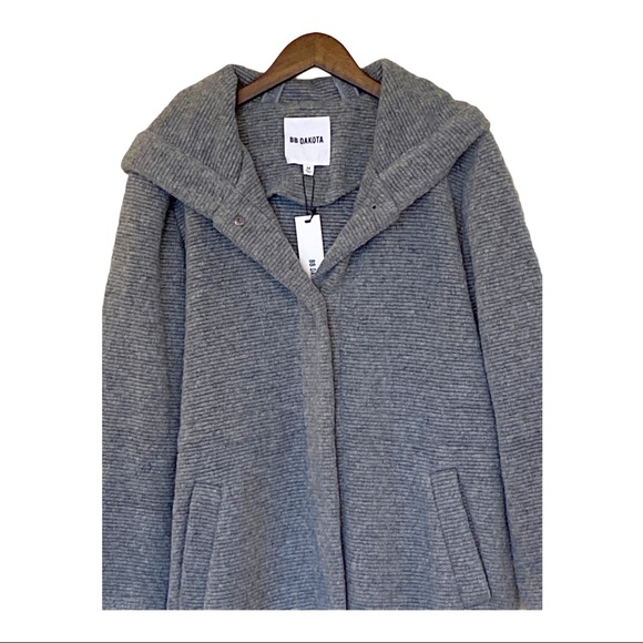 BB Dakota Ribbed Gray Hooded Jacket Coat - Picture 4 of 11
